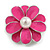 Pink Enamel Pearl Layered Flower Brooch in Silver Tone - 30mm Diameter - view 2