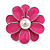 Pink Enamel Pearl Layered Flower Brooch in Silver Tone - 30mm Diameter