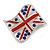 Red Enamel Blue Crystal Union Jack Flag Silver Tone Brooch - 40mm Across - view 2