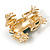 Dark Green Enamel AB Crystal Frog Brooch in Gold Tone - 35mm Tall - view 6