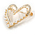 Delicate Pearl Crystal Open Double Heart Brooch in Gold Tone - 35mm Tall - view 4