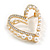 Delicate Pearl Crystal Open Double Heart Brooch in Gold Tone - 35mm Tall - view 2