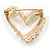 Delicate Pearl Crystal Open Double Heart Brooch in Gold Tone - 35mm Tall - view 5