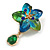 Green/Blue Glass Bead Flower Brooch in Gold Tone - 60mm Long - view 2