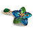 Green/Blue Glass Bead Flower Brooch in Gold Tone - 60mm Long - view 4