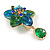 Green/Blue Glass Bead Flower Brooch in Gold Tone - 60mm Long - view 5