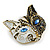 White/Black Enamel Crystal Cat's Head Brooch in Gold Tone - 33mm Across - view 4
