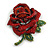 Statement Red/Green Crystal Dimentional Rose Brooch/Pendant in Black Tone - 70mm L - view 2