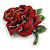 Statement Red/Green Crystal Dimentional Rose Brooch/Pendant in Black Tone - 70mm L - view 3