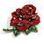 Statement Red/Green Crystal Dimentional Rose Brooch/Pendant in Black Tone - 70mm L - view 5