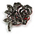 Statement Red/Green Crystal Dimentional Rose Brooch/Pendant in Black Tone - 70mm L - view 6