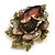 Large Dimentional Crystal Rose Flower Brooch/Pendant in Antique Gold Tone (Green/AB/Plum) - 70mm Tall - view 4