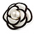 White/Black Fabric Layered Rose Flower Brooch/Hair Clip - 60mm Across - view 4