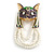 Egyptian God Anubis Enamel and White Glass Beaded Dangles Brooch in Gold Tone - 70mm Tall - view 2