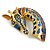 Large Giraffe Head Brooch in Gold Tone (Blue/Pink/Teal Colours) - 65mm Tall - view 4
