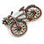 Large Multicoloured Crystal Bicycle Brooch in Aged Gold Tone - 70mm Across - view 5
