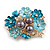 Enamel Crystal Faux Pearl Floral Brooch/ Pendant in Gold Tone (Blue Colours) - 50mm Across - view 2