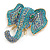 Large Blue/Teal Crystal Elephant Head Brooch in Gold Tone - 70mm Tall - view 2