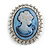 Vintage Inspired Clear Crystal Blue Cameo Brooch In Silver Tone - 50mm L