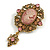 Vintage Inspired Pink Acrylic Crystal Cameo Brooch in Aged Gold Tone - 70mm Long - view 2