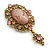 Vintage Inspired Pink Acrylic Crystal Cameo Brooch in Aged Gold Tone - 70mm Long - view 5