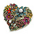 Large Multicoloured Crystal and Pearl Floral Heart Brooch in Gold Tone - 70mm Across - view 2