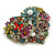 Large Multicoloured Crystal and Pearl Floral Heart Brooch in Gold Tone - 70mm Across - view 5