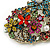 Large Multicoloured Crystal and Pearl Floral Heart Brooch in Gold Tone - 70mm Across - view 6