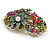 Large Multicoloured Crystal and Pearl Floral Heart Brooch in Gold Tone - 70mm Across - view 7