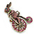 Large Vintage Inspired Pink Crystal Hare/ Rabbit/Bunny on The Bicycle in Aged Gold Tone - 70mm Tall - view 2