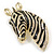 Large Crystal Enamel Zebra Brooch in Gold Tone - 90mm Long - view 2