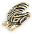 Large Crystal Enamel Zebra Brooch in Gold Tone - 90mm Long - view 7