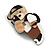 Brown/Black/White Acrylic Bear with Smart Phone Brooch - 60mm L - view 4