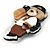 Brown/Black/White Acrylic Bear with Smart Phone Brooch - 60mm L - view 6