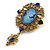 Vintage Inspired Blue Acrylic Crystal Cameo Brooch in Aged Gold Tone - 70mm Long - view 2