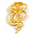 Oversized Solid Cobra Snake Brooch/Pendant in Bright Gold Tone with Green Crystals - 11cm Long - view 5