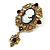Vintage Inspired Black/White Acrylic Crystal Cameo Brooch in Aged Gold Tone - 70mm Long - view 2