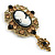 Vintage Inspired Black/White Acrylic Crystal Cameo Brooch in Aged Gold Tone - 70mm Long - view 6