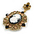 Vintage Inspired Black/White Acrylic Crystal Cameo Brooch in Aged Gold Tone - 70mm Long - view 7