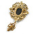 Vintage Inspired Black/White Acrylic Crystal Cameo Brooch in Aged Gold Tone - 70mm Long - view 4
