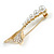 Gold Tone White Faux Pearl Clear Crystal Mermaid Tail Brooch/ Fish Tail Brooch - 45mm Long - view 4