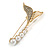 Gold Tone White Faux Pearl Clear Crystal Mermaid Tail Brooch/ Fish Tail Brooch - 45mm Long - view 5
