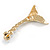 Gold Tone White Faux Pearl Clear Crystal Mermaid Tail Brooch/ Fish Tail Brooch - 45mm Long - view 6