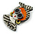 Stylish Lady in The Glasses Acrylic Brooch in Grey/Orange/Black/Cream - 65mm Tall - view 2