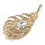 Clear Crystal Peacock Feather Brooch In Gold Tone - 8cm Long - view 7