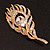 Clear Crystal Peacock Feather Brooch In Gold Tone - 8cm Long - view 8
