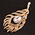 Clear Crystal Peacock Feather Brooch In Gold Tone - 8cm Long - view 5