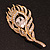 Clear Crystal Peacock Feather Brooch In Gold Tone - 8cm Long - view 2