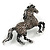 Pave Set Grey/Black Crystal Horse Brooch in Aged Silver Tone - 60mm Across - view 2
