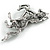 Pave Set Grey/Black Crystal Horse Brooch in Aged Silver Tone - 60mm Across - view 5